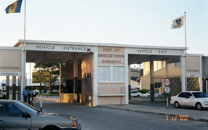 Entrance gate to the Port of Bridgetown, Barbados (photo from 2000)