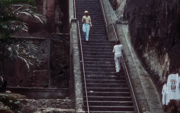 The Queen's Staircase in Nassau, a long flight of steps cut through a deep limestone gorge