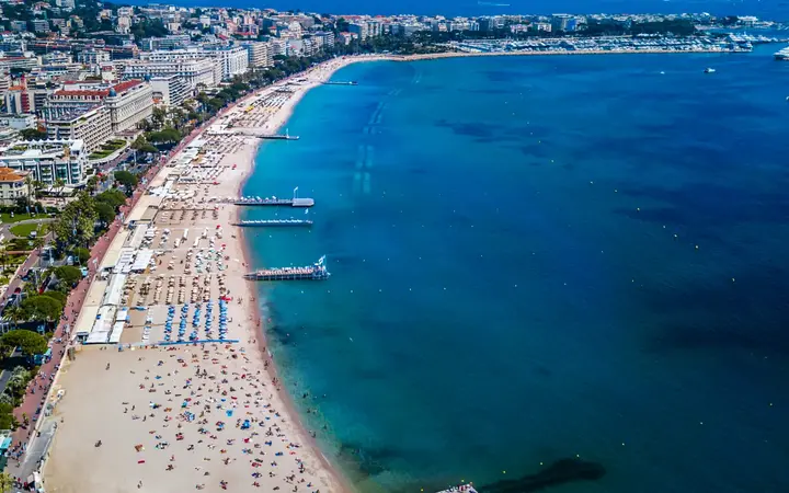 Aerial view of the beaches along La Croisette