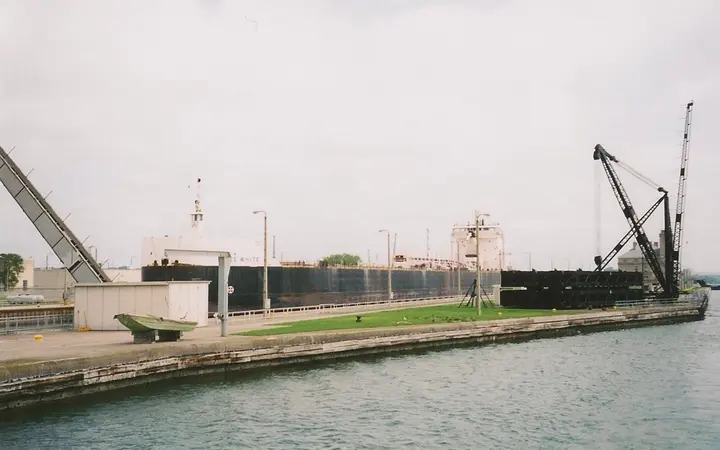 The freighter H. Lee White seen from a Soo Locks boat tour