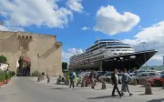 Cruise ship docked at the port of Siracusa, Sicily