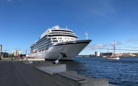 cruise ship docked at the port of Aalborg, Denmark