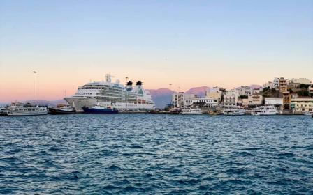 Cruise ship docked at the port of Agios Nikolaos, Crete