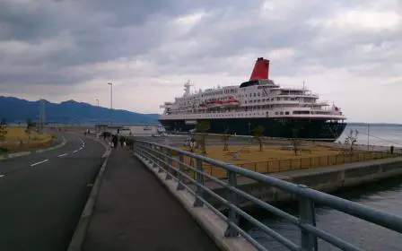 Cruise ship docked at the port of Beppu, Japan