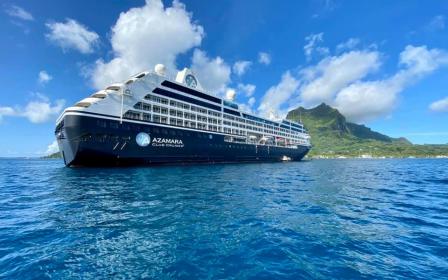 Cruise ship docked at the port of Bora Bora, French Polynesia
