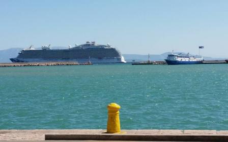 Cruise ship docked at the port of Chios, Greece
