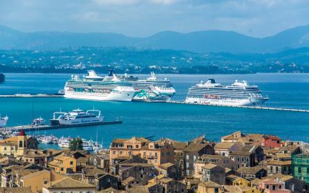 Cruise ships docked at the port of Corfu, Greece
