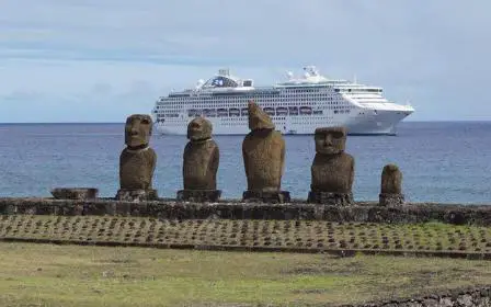 cruise ship docked at the port of Easter Island, Chile