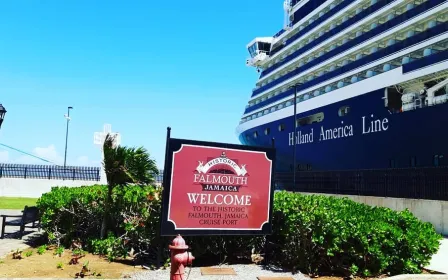 Cruise ship docked at the port of Falmouth, Jamaica