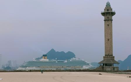 cruise ship docked at the port of Halong Bay, Vietnam