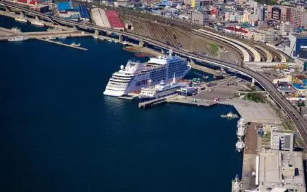 Cruise ship docked at the port of Hakodate, Japan