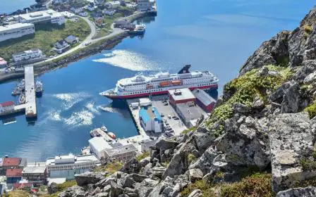 Cruise ship docked at the port of Honningsvag, Norway