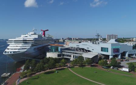 Carnival cruise ship docked at the port of Norfolk, Virginia.