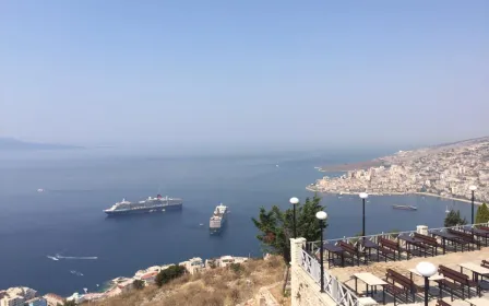 cruise ship docked at the port of Sarande, Albania