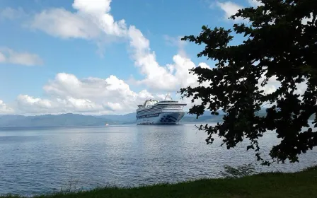 Princess cruise ship anchored at the port of Savusavu, Fiji