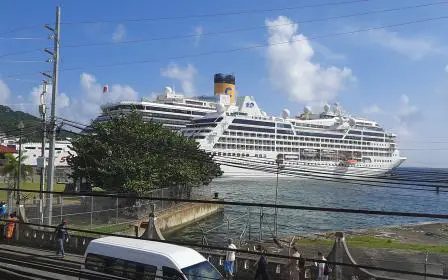 Cruise ship docked at the port of Scarborough, Tobago