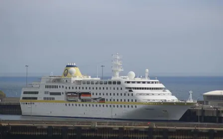 cruise ship docked at the port of Scrabster, Scotland