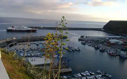 Cruise ship docked at the port of Vila Do Porto, Azores