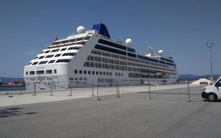 Cruise ship docked at the port of Vilagarcia de Arousa, Spain