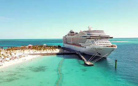 MSC cruise ship docked at the port of Ocean Cay, Bahamas