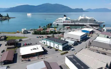 Cruise ship docked in the port of Wrangell Alaska