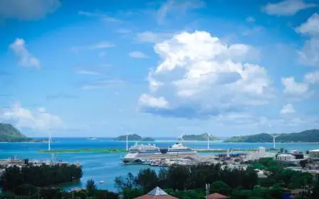 cruise ship in port Mahe Seychelles