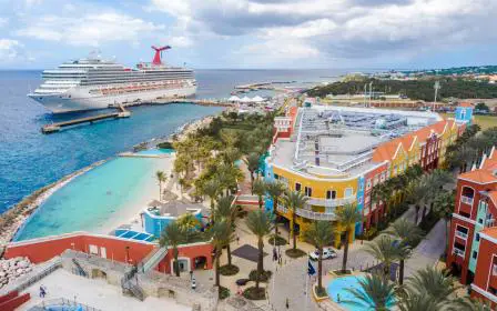 Carnival cruise ship docked at the port of Curacao