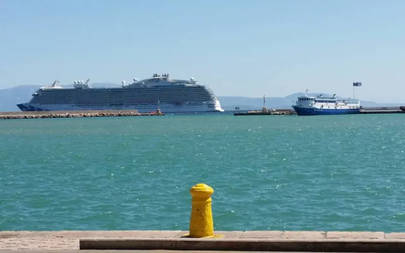 Cruise ship docked at the port of Chios, Greece