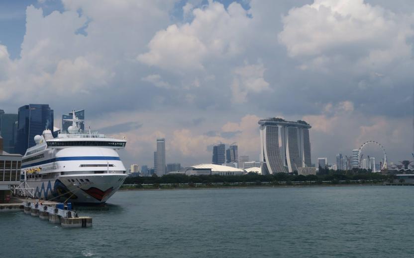 Cruise ship docked at the port of Singapore marina bay port