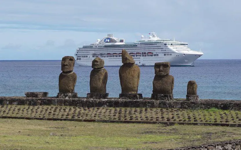 cruise ship docked at the port of Easter Island, Chile