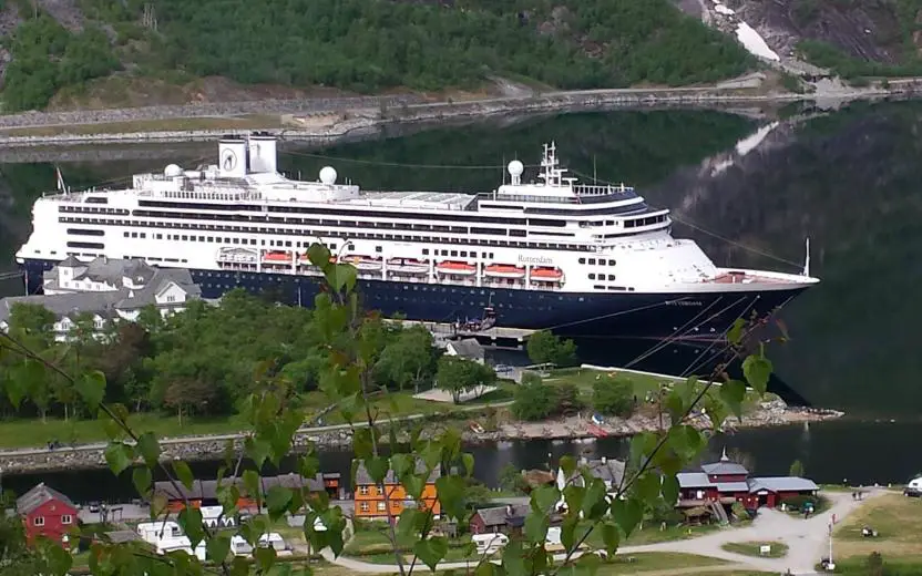 Cruise ship docked at the port of Eidfjord, Norway