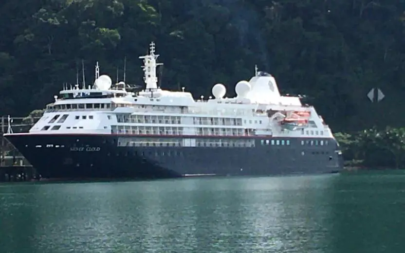 Holland America Line cruise ship docked at the port of Golfito, Costa Rica