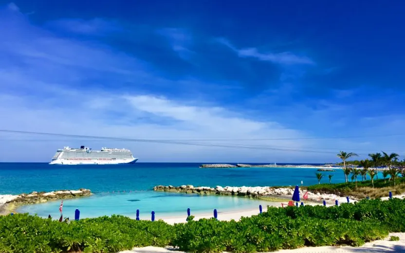 cruise ship docked at the port of Great Stirrup Cay, Bahamas