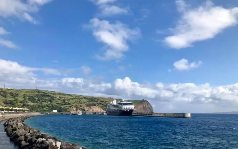 cruise ship docked at the port of Horta, Azores