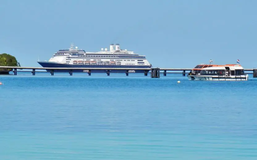 Cruise ship docked at the port of Isle of Pines, New Caledonia