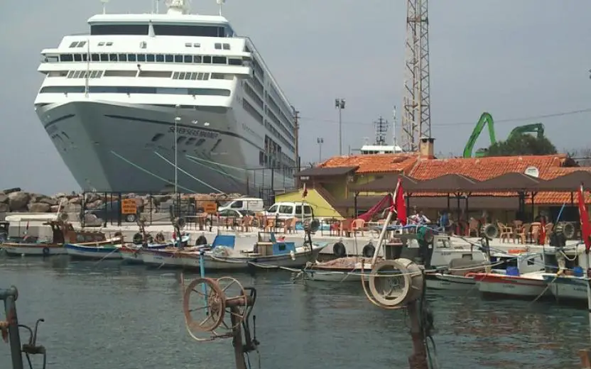 Cruise ship docked at the port of Izmir, Turkey