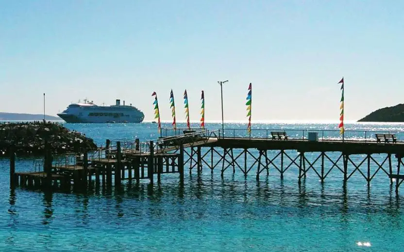 cruise ship docked at the Kangaroo Island, Australia
