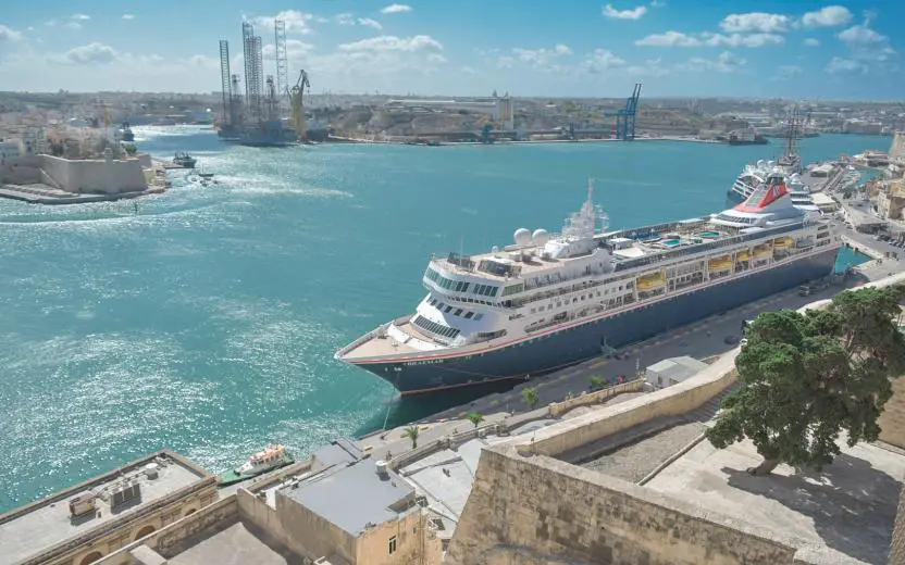 Cruise ship docked at the port of La Valletta, Malta