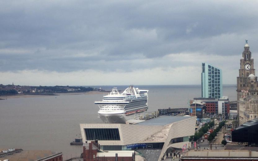 cruise ship docked at the port of Liverpool, England