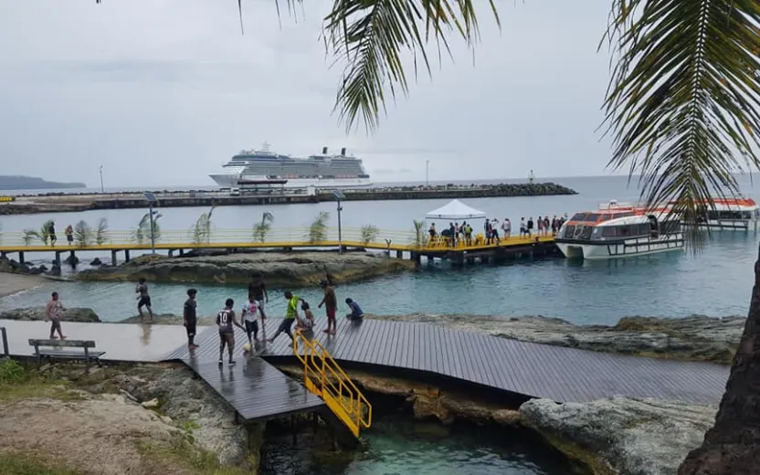 Cruise ship docked at the port of Mare, New Caledonia