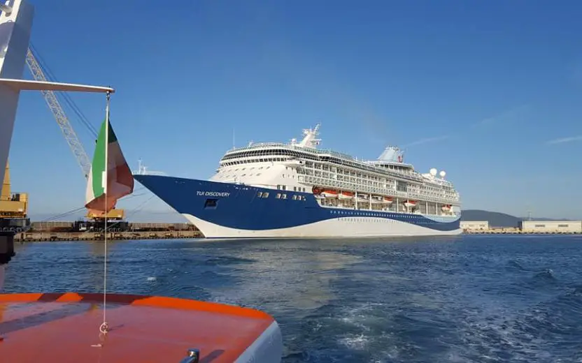 cruise ship at the port of Marina di Carrara, Italy