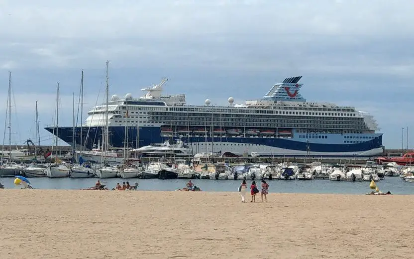 Cruise ship docked at the port of Palamos, Spain