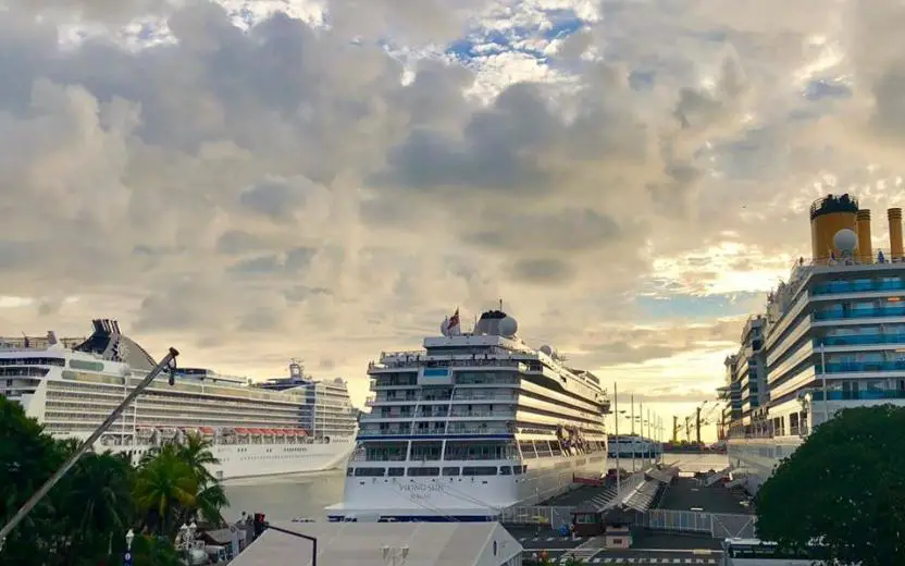 Cruise ship docked at the port of Papeete, Tahiti, French Polynesia