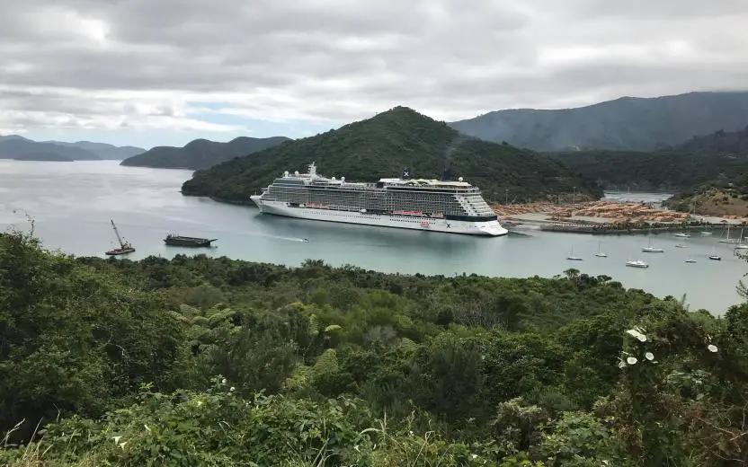 Cruise ship docked at the port of Picton, New Zealand