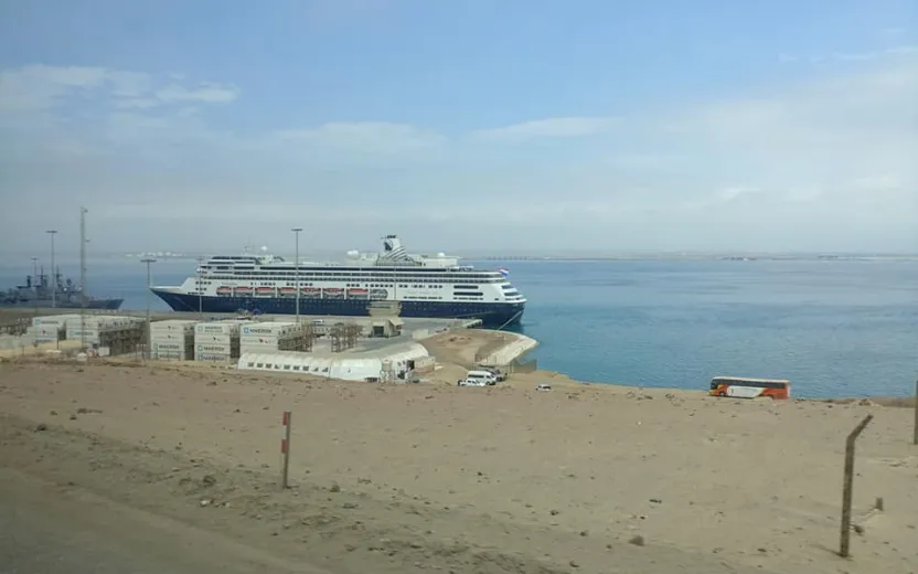 Cruise ship docked at the port of Pisco, Peru