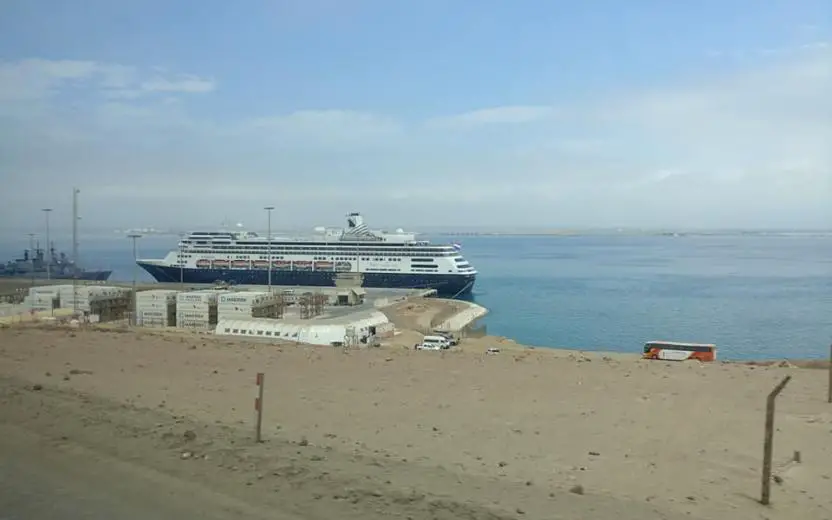 Cruise ship docked at the port of Pisco, Peru
