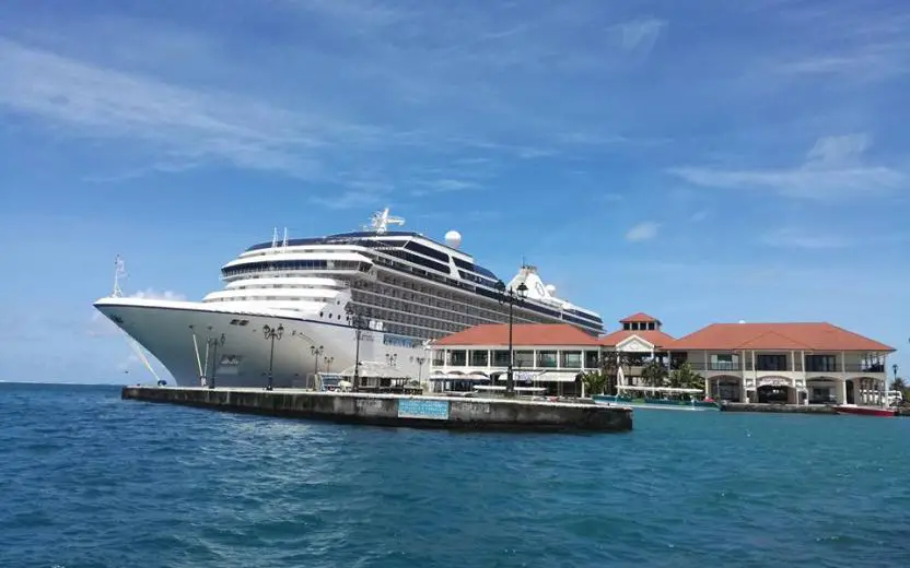 Cruise ship docked at the port of Raiatea, French Polynesia