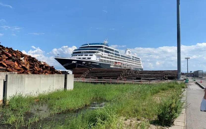 Cruise ship docked at the port of Sakaiminato, Japan