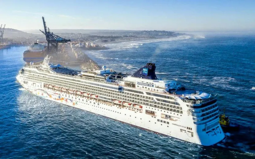 NCL cruise ship docked at the port of San Antonio, Chile