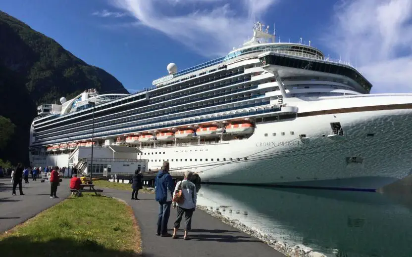 Cruise ship docked at the port of Skjolden, Norway
